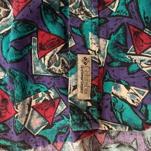 Vintage Men's Columbia Fish Print Short Sleeve Button Down Shirt GUC - Picture 4 of 13